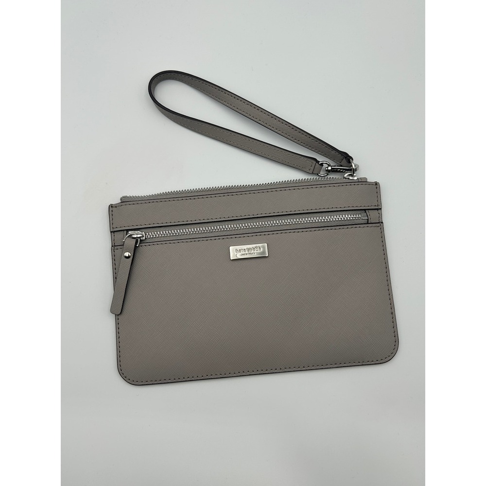 Kate Spade New York Grey‎ Saffiano Leather Wristlet Clutch Bag Silver Hardware